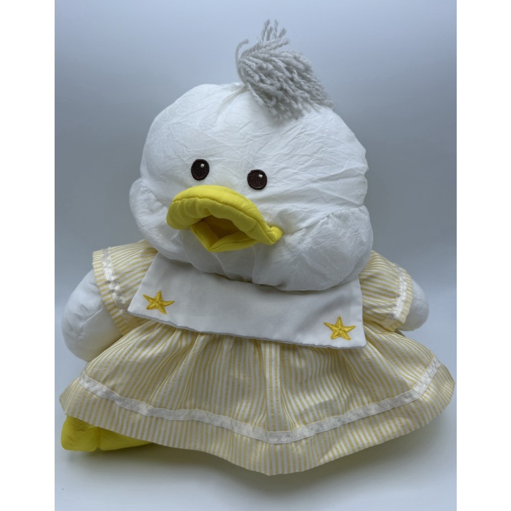 Vintage Fisher Price Puffalump Duck Yellow White Sailor Dress Plush Toy 1987